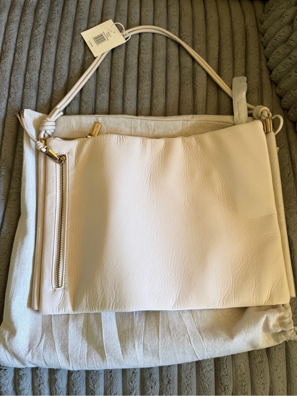 Dolce Vita Cream Leather Shoulder Bag with Gold Hardware